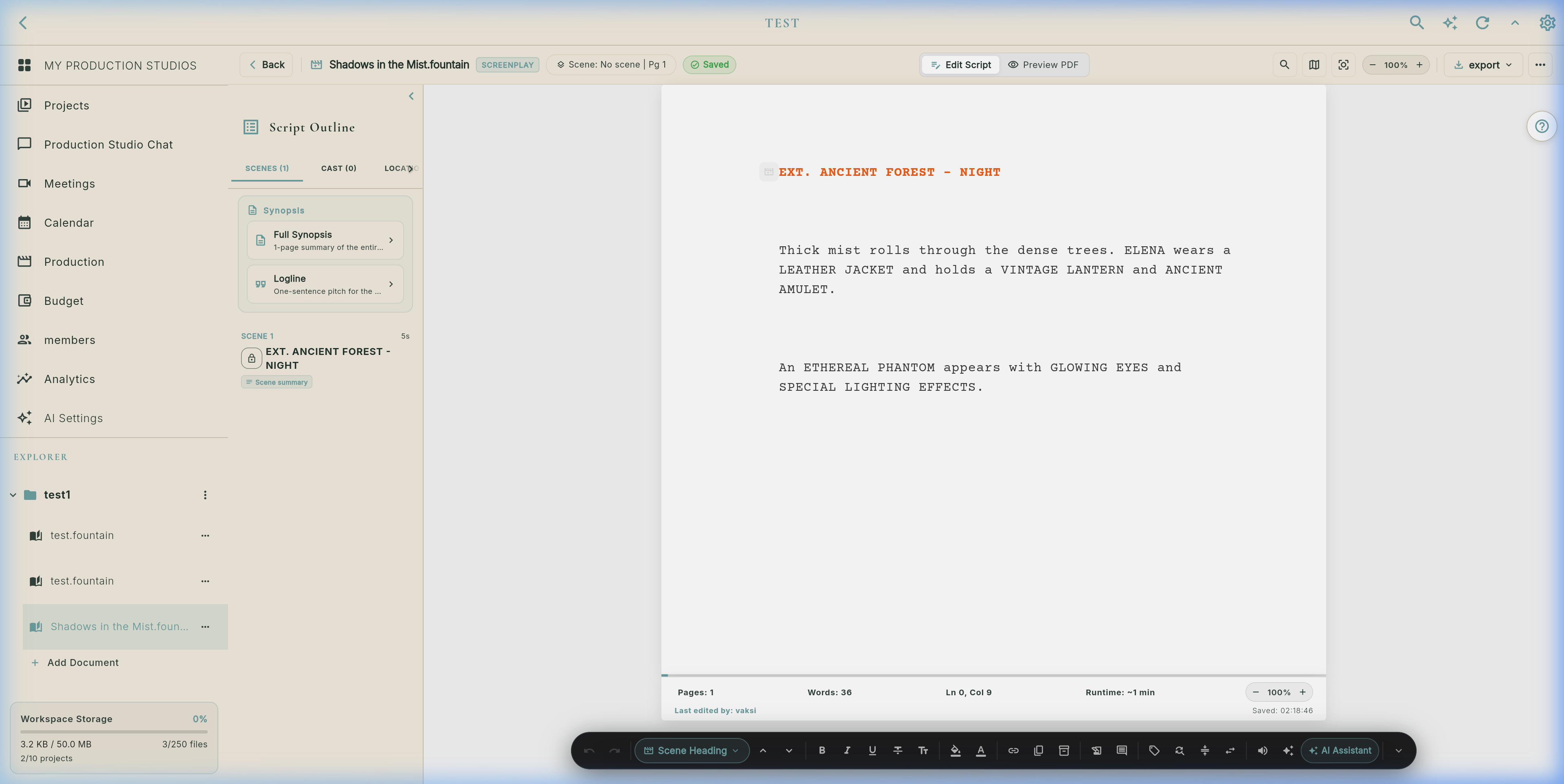 Real Script Outline Drawer Scenes Tab