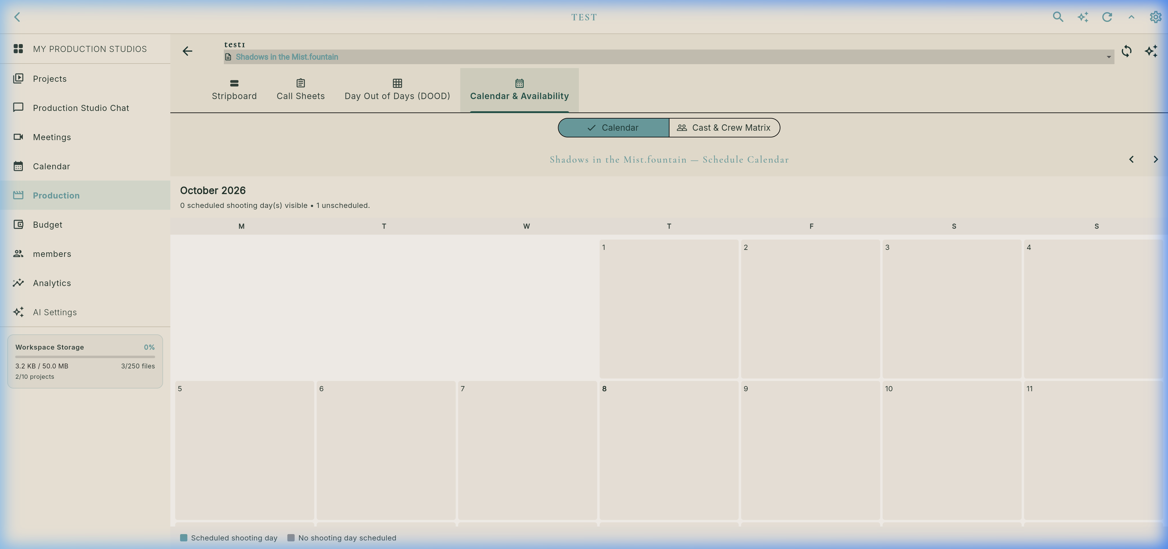 Real Studio Calendar and Availability Screen