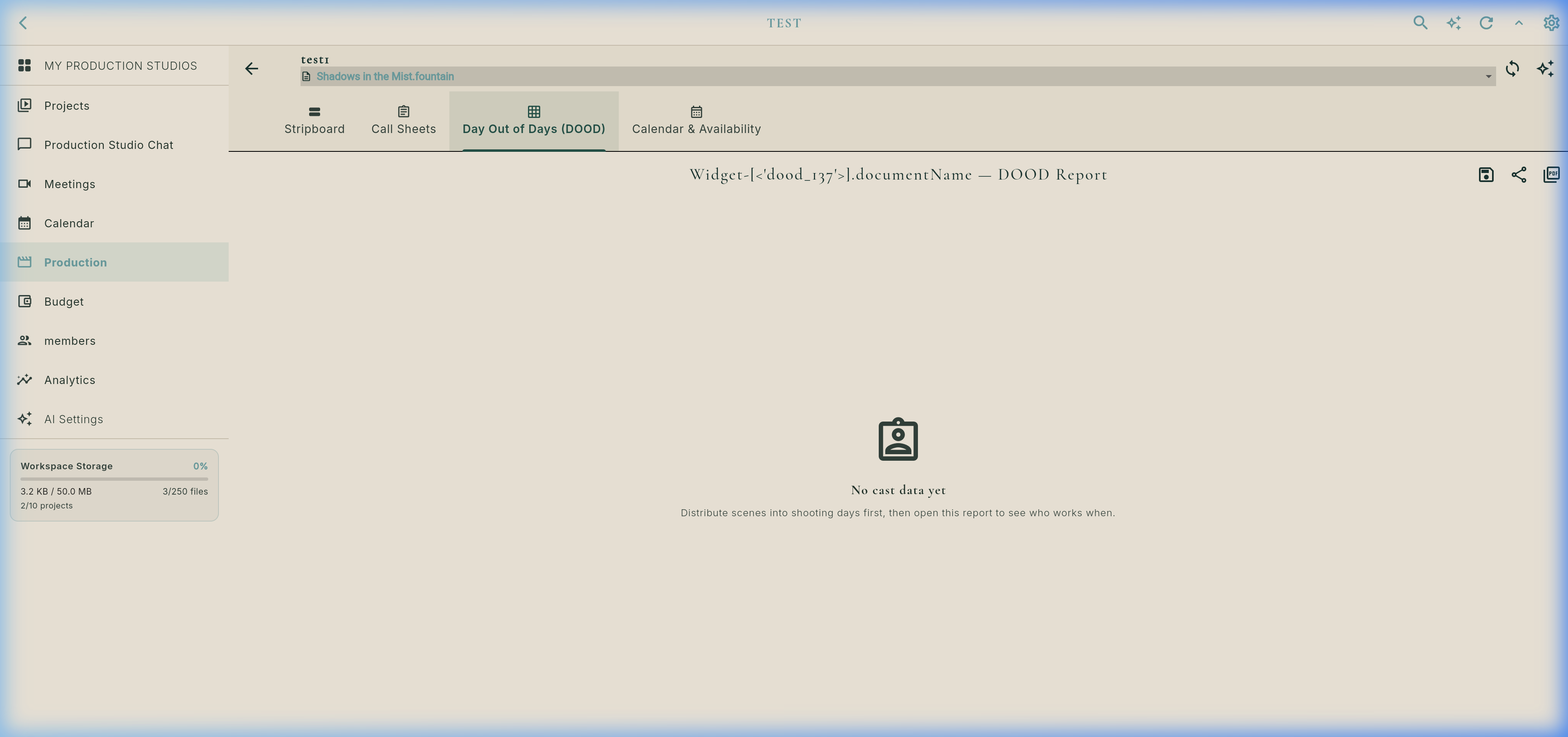 Real DOOD Cast Report Screen
